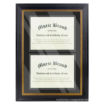 2020 autumn new design wholesale custom black 16*22 Wall Hangers Double Diploma Frame for Two Documents Certificates